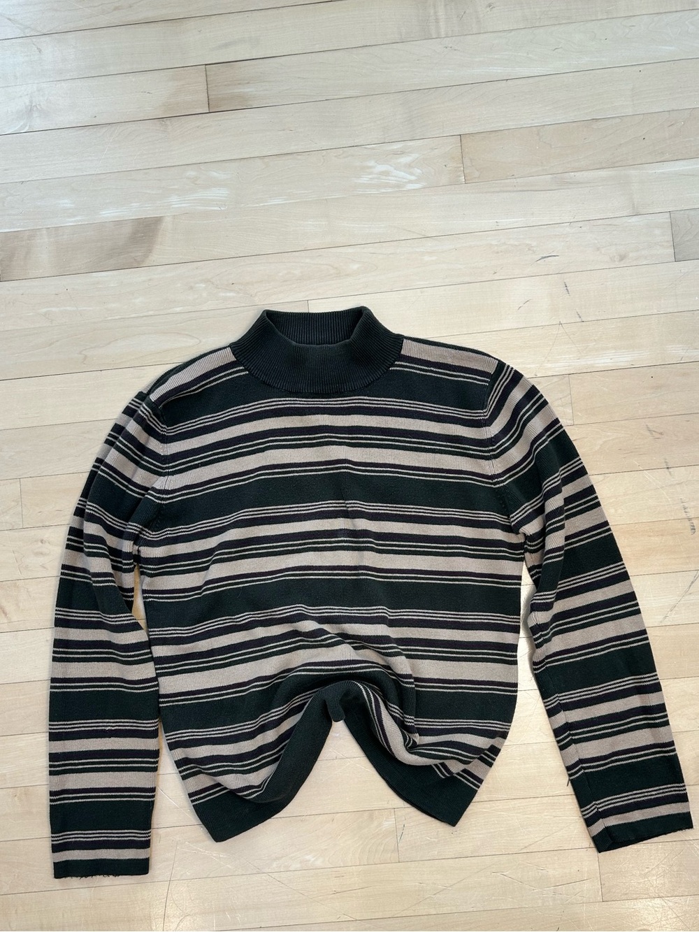 Braemar X Jeremy Scott vintage Striped Black and Beige Mock Neck Women's Sweater